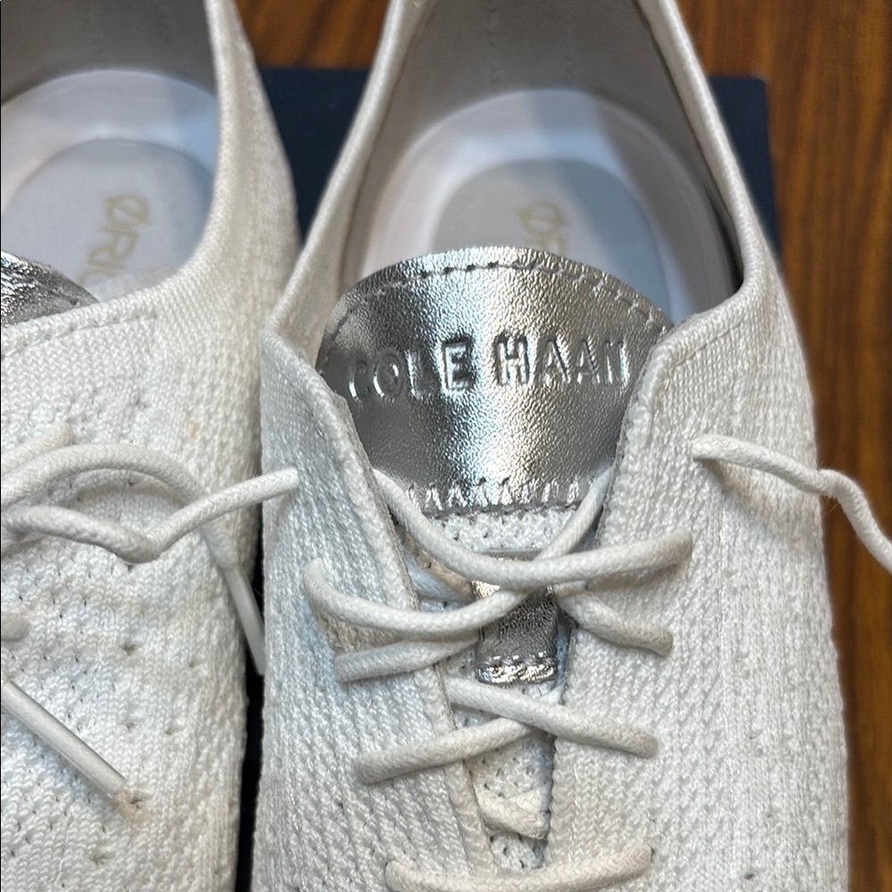 Cole Haan Women's Silver and White Knit Sneakers